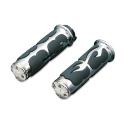PartzBiz HD 6260 - Kuryakyn Chrome ISO Flame Soft Rubber Grips Set Pair Throttle Cable Harley 82-17 PartzBiz HD 6260 - Kuryakyn Chrome ISO Flame Soft Rubber Grips Set Pair Throttle Cable Harley 82-17