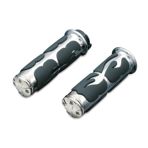 PartzBiz HD: 3457629-Kuryakyn Chrome ISO Flame Soft Rubber Grips Set Pair Throttle Cable Harley 82-17