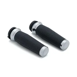 PartzBiz HD 5942 - Kuryakyn Chrome Thresher Knurled Handlebar Grips Harley 08+ Electronic Throttle PartzBiz HD 5942 - Kuryakyn Chrome Thresher Knurled Handlebar Grips Harley 08+ Electronic Throttle