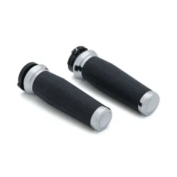 PartzBiz HD 5940 - Kuryakyn Chrome Thresher Knurled Handlebar Grips Harley 96-2020 Cable Throttle PartzBiz HD 5940 - Kuryakyn Chrome Thresher Knurled Handlebar Grips Harley 96-2020 Cable Throttle