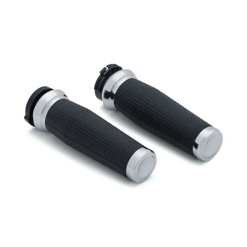 PartzBiz HD: 3457678-Kuryakyn Chrome Thresher Knurled Handlebar Grips Harley 96-2020 Cable Throttle