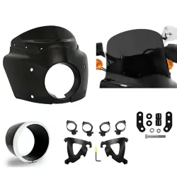PartzBiz HD MEM7371 + MEB2043 + MEB9882 + ME - Black Road Warrior Fairing 11” Dark Smoke Windshield Kit Harley Low Rider S 2020