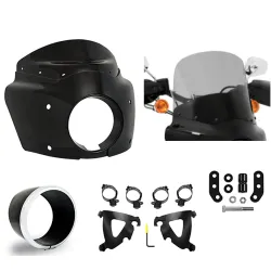PartzBiz HD MEM7371 + MEB2043 + MEB9882 + ME - Black Road Warrior Fairing 13 Black Smoke Windshield Kit Harley Low Rider S 20+