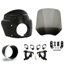 PartzBiz HD MEM7371 + MEB2043 + MEB9882 + ME - Black Road Warrior Fairing 15 Black Smoke Windshield Kit Harley Low Rider S 2020