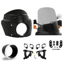 PartzBiz HD MEM7371 + MEB2043 + MEB9882 + ME - Black Road Warrior Fairing 17 Black Smoke Windshield Kit Harley Low Rider S 20+