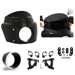 PartzBiz HD MEM7371 + MEB2043 + MEB9882 + ME - Black Road Warrior Fairing 9” Dark Smoke Windshield Kit Harley Low Rider S 2020