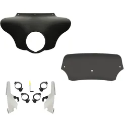 PartzBiz HD MEM7431 + MEK2044 + MEP84010 - Batwing Fairing 5” Dark Smoke Spoiler Windshield Polished Kit Harley 18+ FLSB