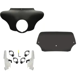 PartzBiz HD MEM7431 + MEK2044 + MEP84110 - Batwing Fairing 6.5” Dark Smoke Spoiler Windshield Polished Kit Harley 18+ FLSB