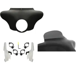 PartzBiz HD MEM7431 + MEK2044 + MEP8541 - Batwing Fairing 6.5 Smoke Spoiler Windshield Polished Kit Harley 18+ Sport Glide