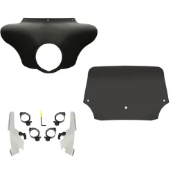 PartzBiz HD MEM7431 + MEK2044 + MEP84210 - Batwing Fairing 9” Dark Smoke Spoiler Windshield Polished Kit Harley 18+ FLSB