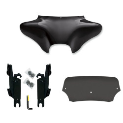 PartzBiz HD MEM7011 + MEK1952 + MEP84010 - Memphis Shade Batwing Fairing 5” Black Windshield Mount Kit Harley FLSTF No Bar