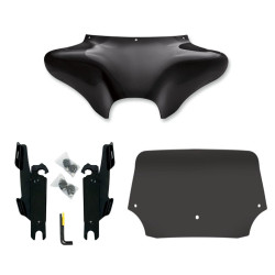 PartzBiz HD MEM7011 + MEK1952 + MEP84210 - Memphis Shade Batwing Fairing 9” Black Windshield Mount Kit Harley FLSTF No Bar