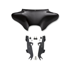 PartzBiz HD MEM7011 + MEM8988 - Memphis Shades Batwing Fairing Windshield Black Mount Kit Harley 90-17 Fat Boy