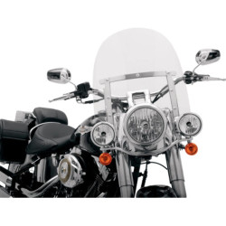 PartzBiz HD MEM4110 + MEK2013 - Memphis Shades 15” Slim Clear Windshield Polished Mount Kit Harley Low Rider 18+