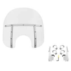 PartzBiz HD MEM3120 + MEK2013 - Memphis Shades Fats Clear 15” Windshield Mounts Kit Harley Softail Low Rider 18+