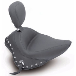 PartzBiz HD 79740 - Mustang Wide Chrome Studded Touring Solo Seat w/ Backrest Harley Slim Blackline