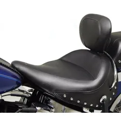 PartzBiz HD 79913 - Mustang Wide Solo Seat w/ Driver Backrest Chrome Studded 2005-2017 Harley Deluxe