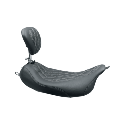 PartzBiz HD 79727GM - Mustang Wide Tripper Solo Seat Removable Backrest Black Gray Harley Bagger 2008+