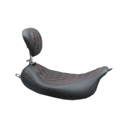 PartzBiz HD 79727AB - Mustang Wide Tripper Solo Seat Removable Backrest Black Red Harley Touring 2008+