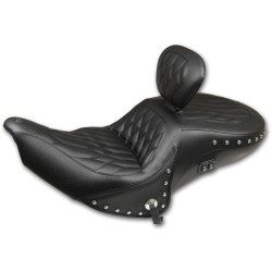 PartzBiz HD 79664 - Mustang One Piece Diamond Stitch Black Chrome Studded Backrest Heated Indian PartzBiz HD 79664 - Mustang One Piece Diamond Stitch Black Chrome Studded Backrest Heated Indian