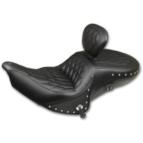 PartzBiz HD: 3458086-Mustang One Piece Diamond Stitch Black Chrome Studded Backrest Heated Indian PartzBiz HD: 3458086-Mustang One Piece Diamond Stitch Black Chrome Studded Backrest Heated Indian