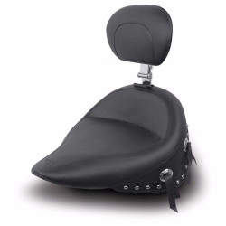 PartzBiz HD 79915 - Mustang Wide Chrome Studded Solo Seat w/ Driver Backrest 2016-2017 Harley FLSTC