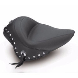 PartzBiz HD 76750 - New Mustang Wide Chrome Studded Touring Solo Seat Harley Softail Slim Blackline