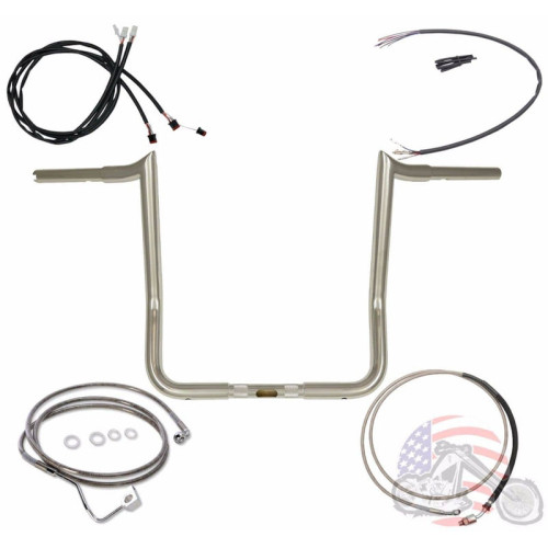 PartzBiz HD: 3480173-Paul Yaffe 14” Chrome Monkey Bagger Handlebars Package 14-15 Harley FLHX/T ABS PartzBiz HD: 3480173-Paul Yaffe 14” Chrome Monkey Bagger Handlebars Package 14-15 Harley FLHX/T ABS