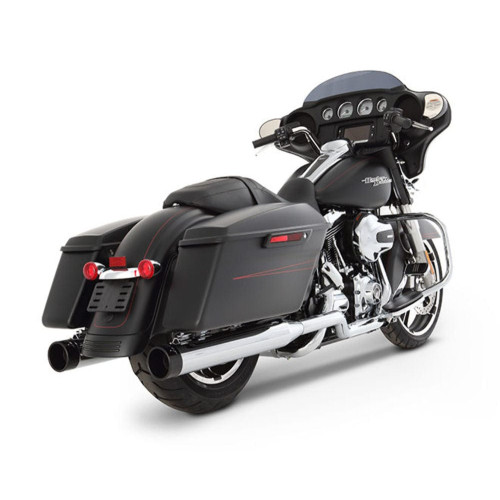 PartzBiz HD: 3453148-Rinehart Chrome 4” Xtreme True Duals Headers Black Tips Exhaust Harley Touring