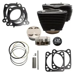 PartzBiz HD 910-0846 - S&S M8 Big Bore 132” Black Cylinders 4.375 Stroke Pistons Top End Kit Harley 17+
