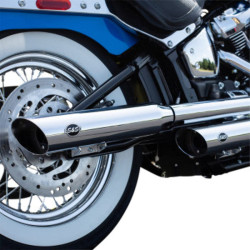 PartzBiz HD 550-0756B - S&S Slash Cut Chrome Slip On Mufflers Pipes Exhaust Harley 18+ FLHC FLDE Softail
