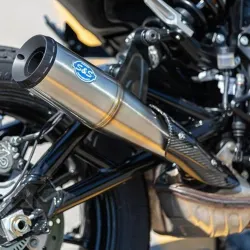 PartzBiz HD 550-0854 - S&S Stainless Carbon Grand National Slip On Muffler Pipe Exhaust Indian FTR1200