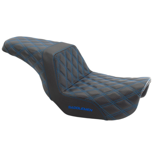 PartzBiz HD: 3475139-Saddlemen Blue Step 2 Up Lattice Diamond Stitch Seat Harley 06-17 Dyna FXD FLD