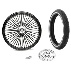 PartzBiz HD 37-722+33-295+305756+M-RT-2100+8 - Black Out 21” 2.15” Spoke Front Wheel Tire Harley Softail Dyna Package 00-07 SDW PartzBiz HD 37-722+33-295+305756+M-RT-2100+8 - Black Out 21” 2.15” Spoke Front Wheel Tire Harley Softail Dyna Package 00-07 SDW