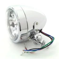 PartzBiz HD 33-0030 - 4” Mini High Low Beams H4 Halogen Chrome Headlight Harley Chopper Bobber Custom