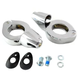 PartzBiz HD 33-1496 - 39mm Chrome Front Fork Tube Turn Signal Relocation Kit Harley Sportster Dyna FXR
