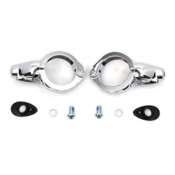 PartzBiz HD 33-1500 - 49mm Chrome Front Fork Tube Turn Signal Relocation Kit Harley Softail & Dyna